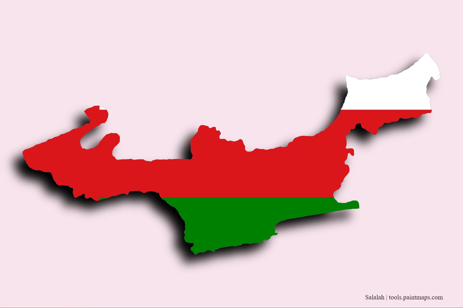 flag map of Salalah with 3D shadow effect