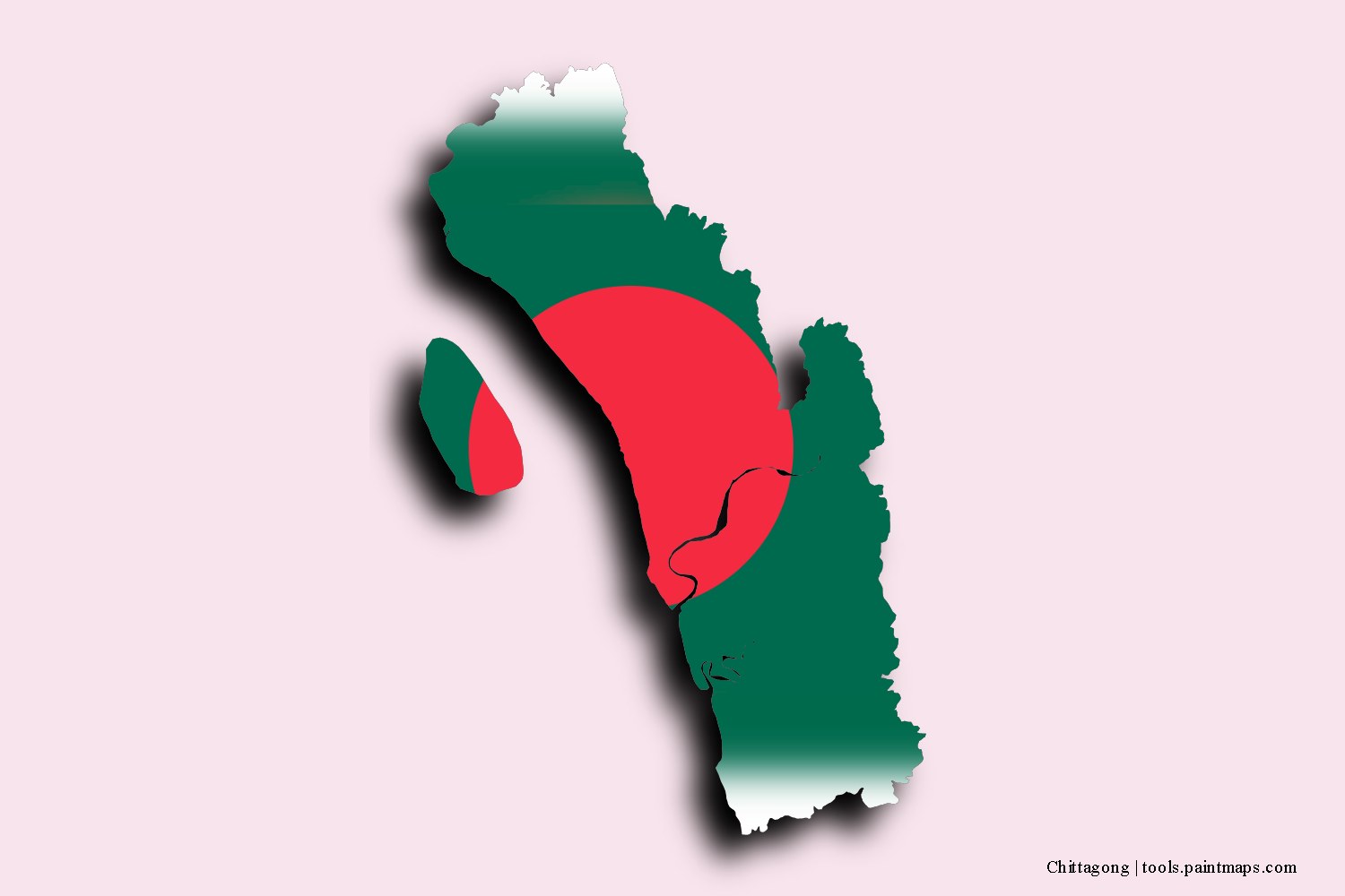 flag map of Chittagong with 3D shadow effect