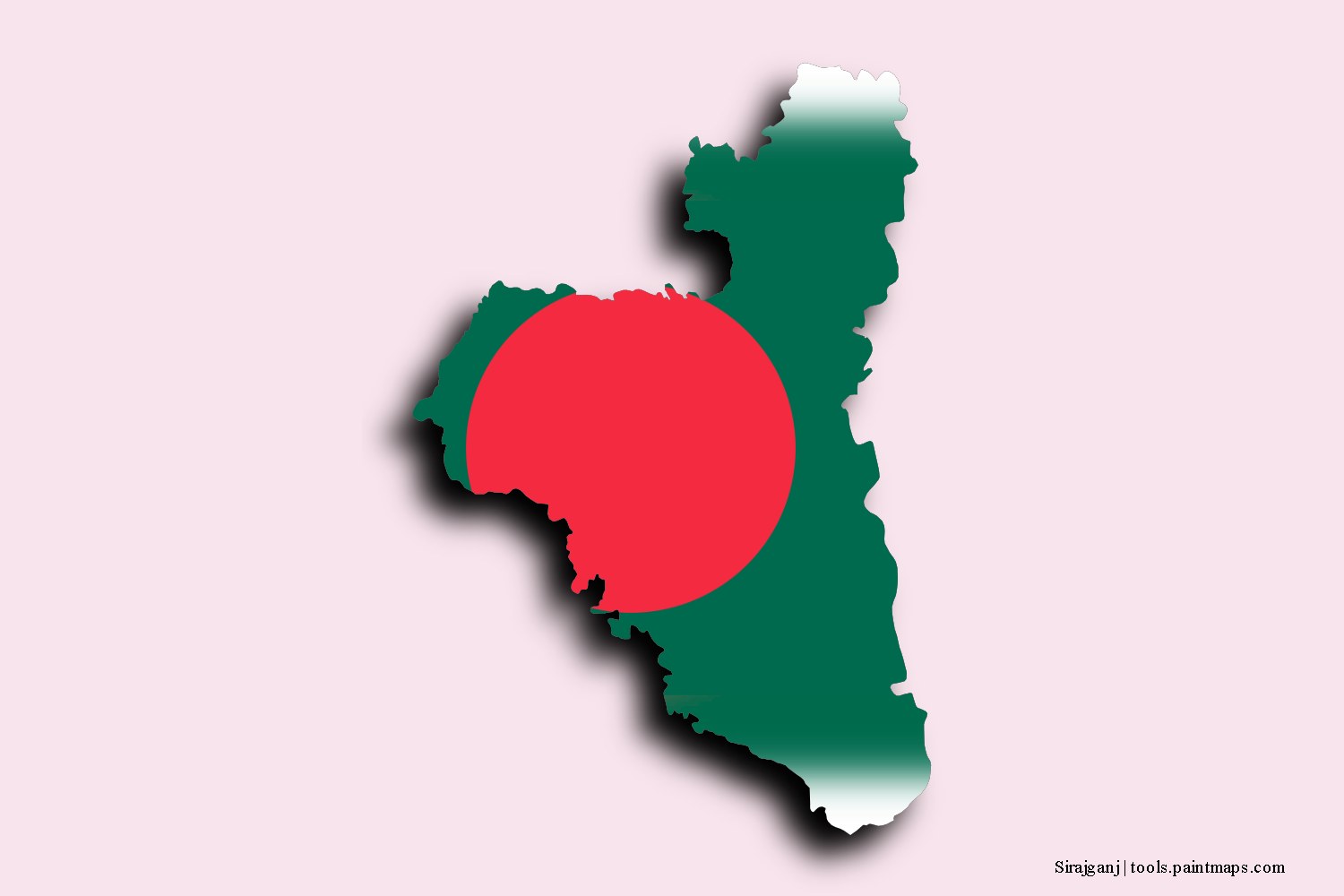 flag map of Sirajganj with 3D shadow effect