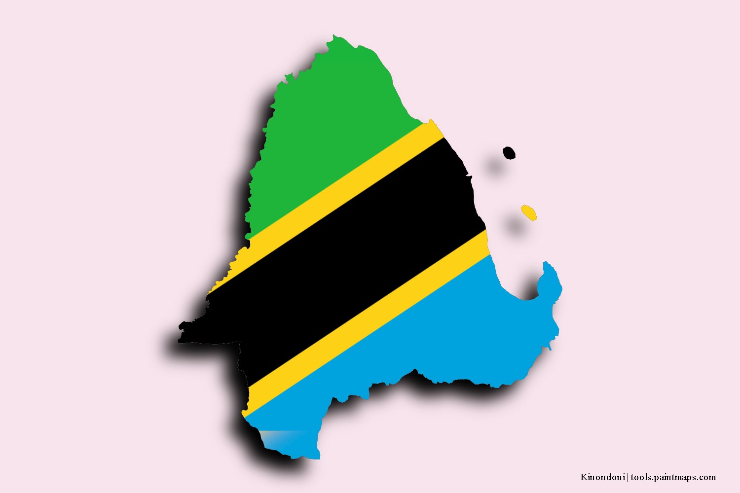 flag map of Kinondoni with 3D shadow effect