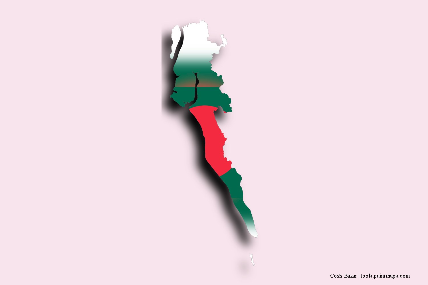 Mapa de la bandera de Cox's Bazar con efecto de sombra 3D