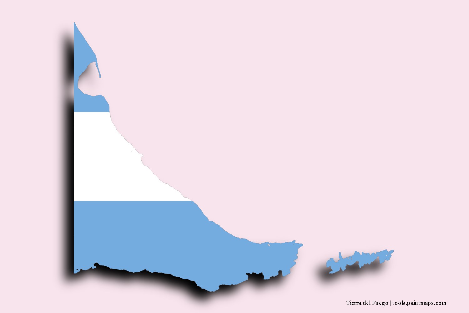 Mapa de la bandera de Tierra del Fuego con efecto de sombra 3D