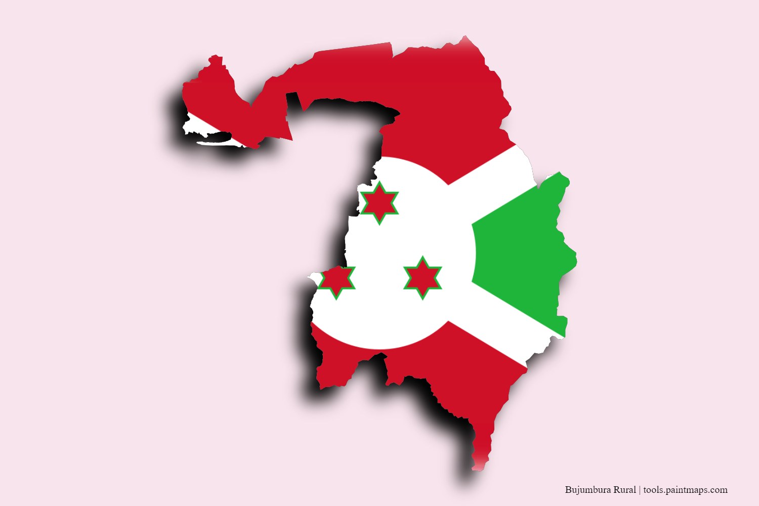 flag map of Bujumbura Rural with 3D shadow effect