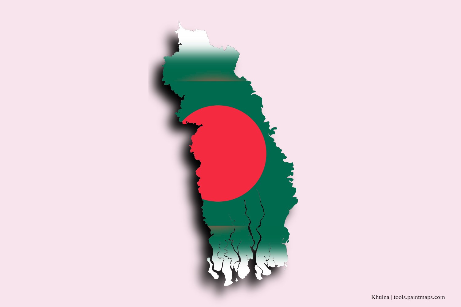 flag map of Khulna with 3D shadow effect