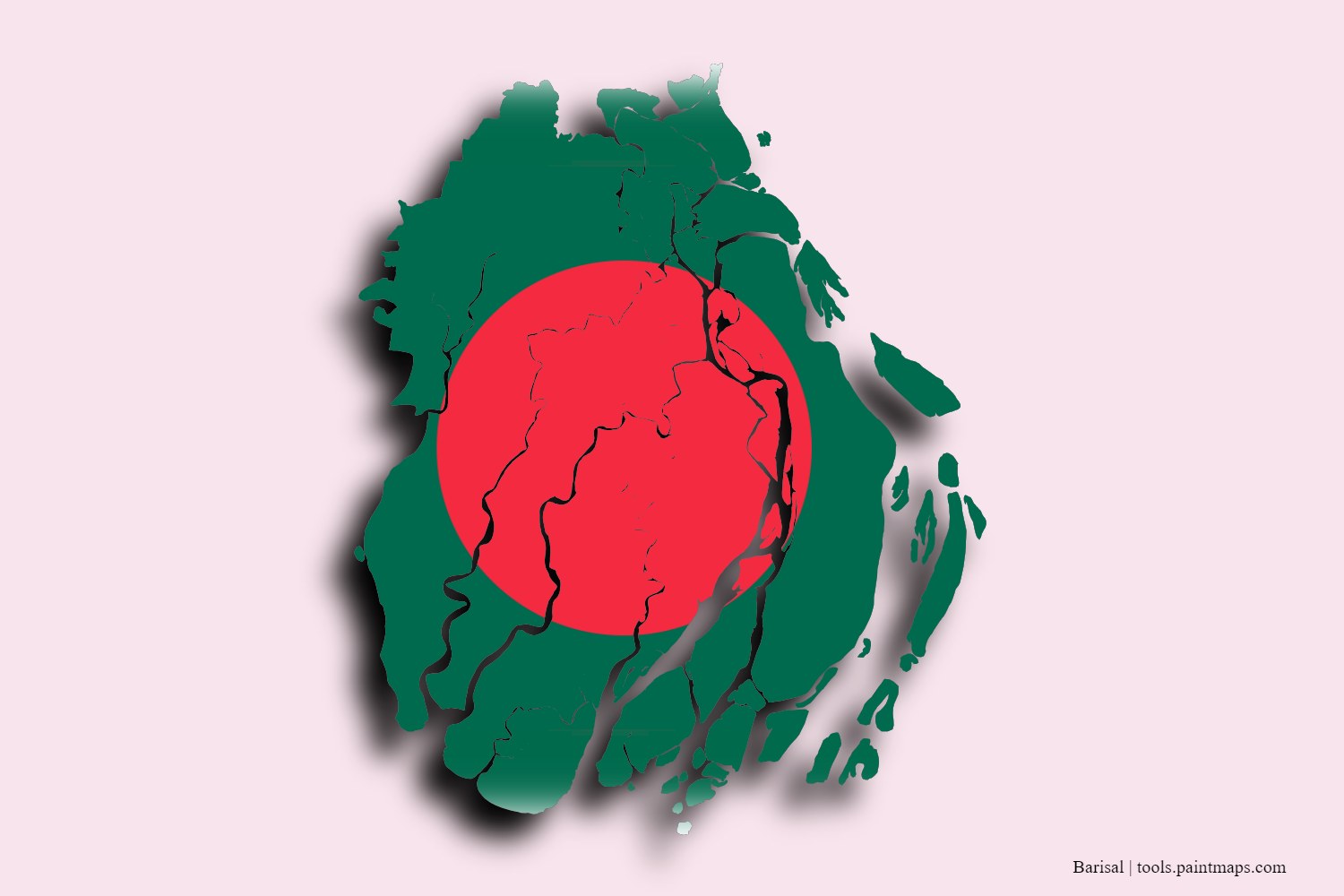 flag map of Barisal with 3D shadow effect