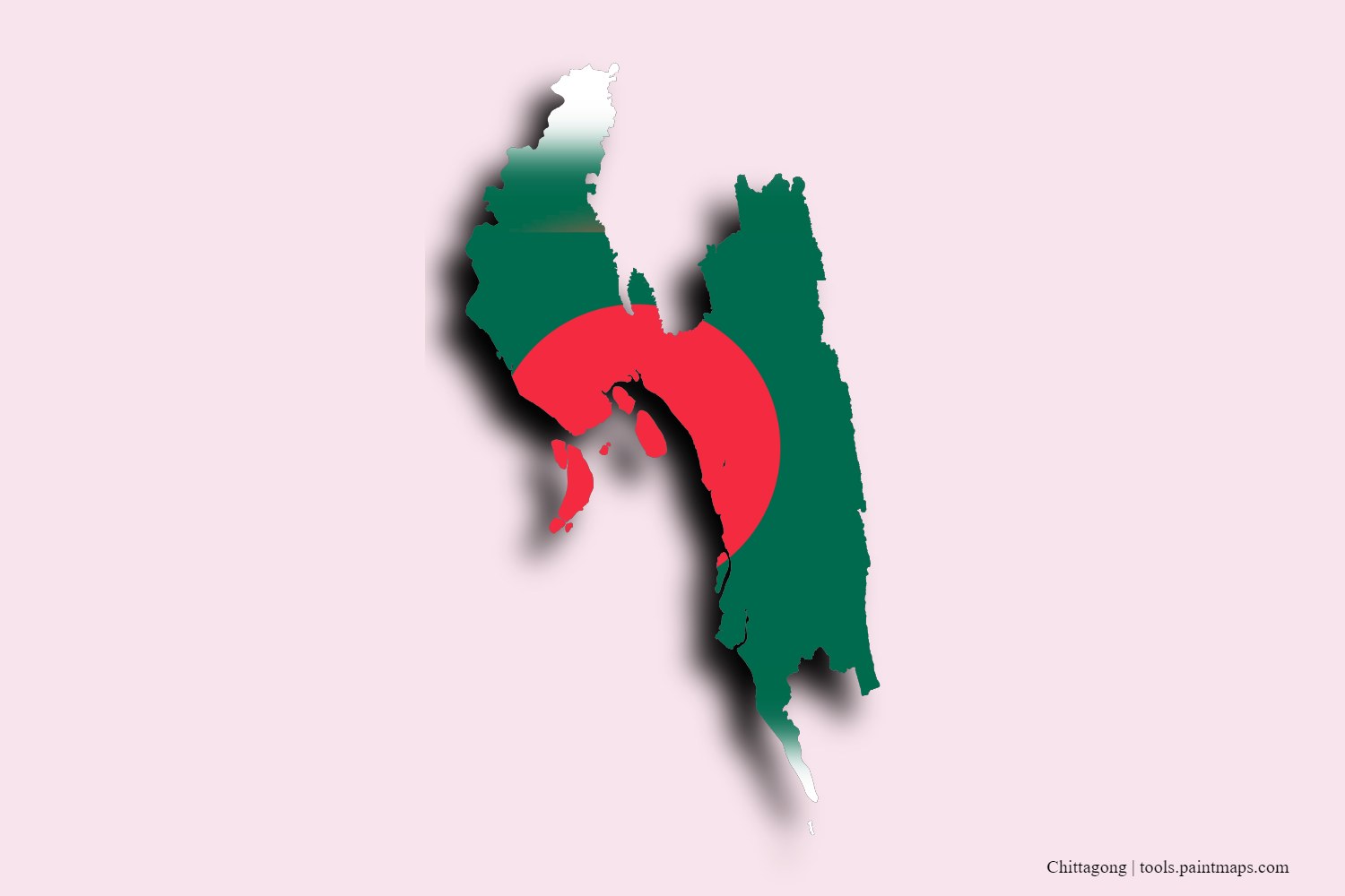 flag map of Chittagong with 3D shadow effect