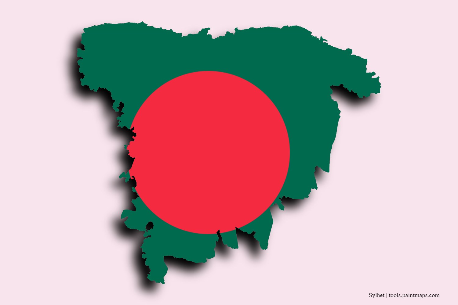 flag map of Sylhet with 3D shadow effect