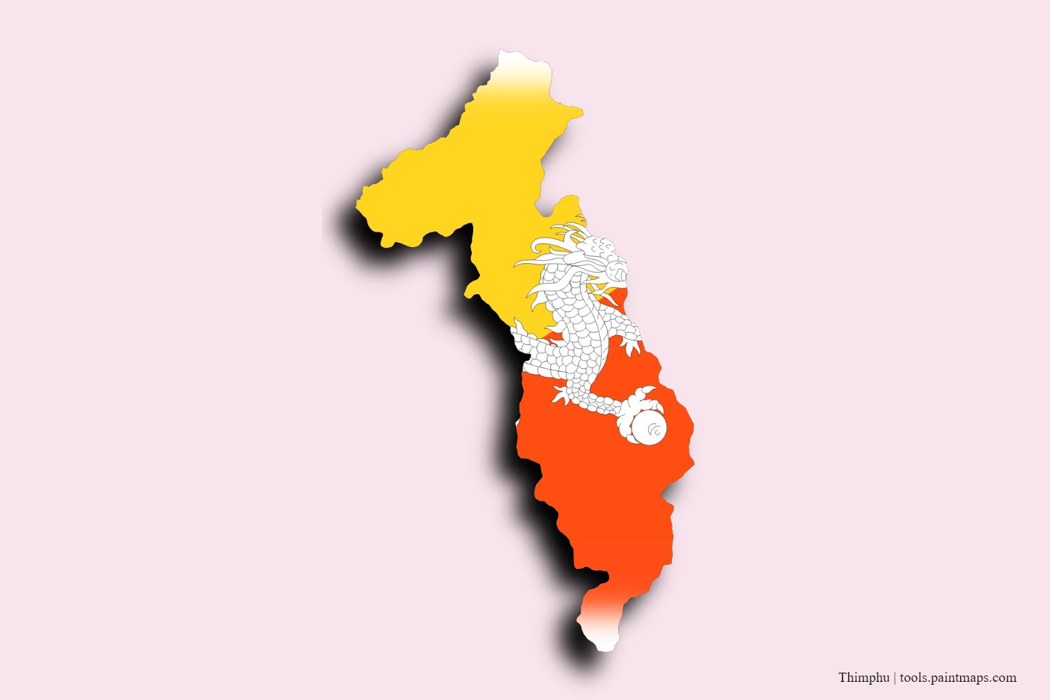 Bayraklı Thimpu District haritası (3D gölgeli)