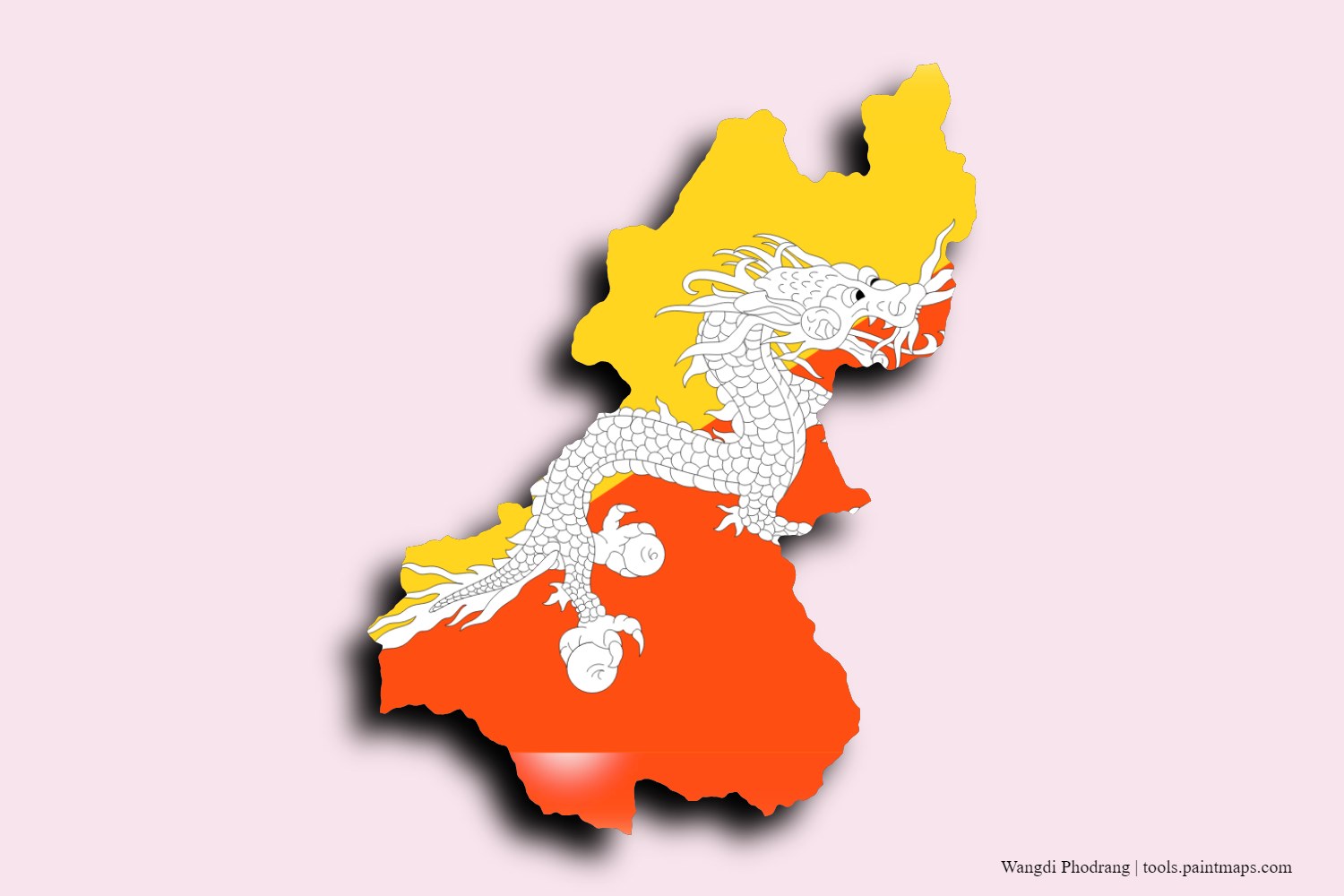 flag map of Wangdue Phodrang with 3D shadow effect