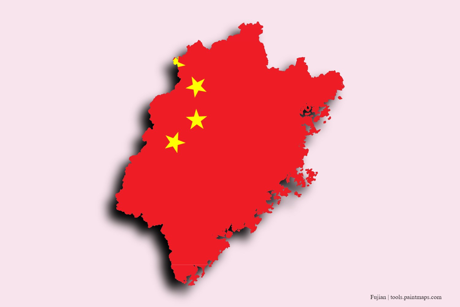 flag map of Fujian with 3D shadow effect