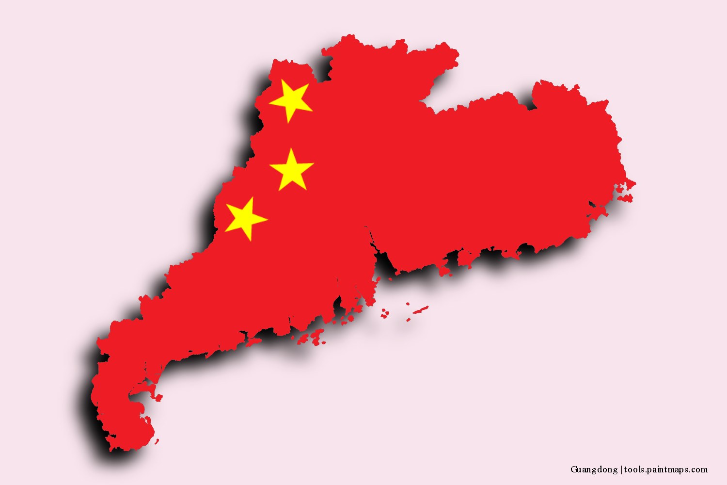 flag map of Guangdong with 3D shadow effect