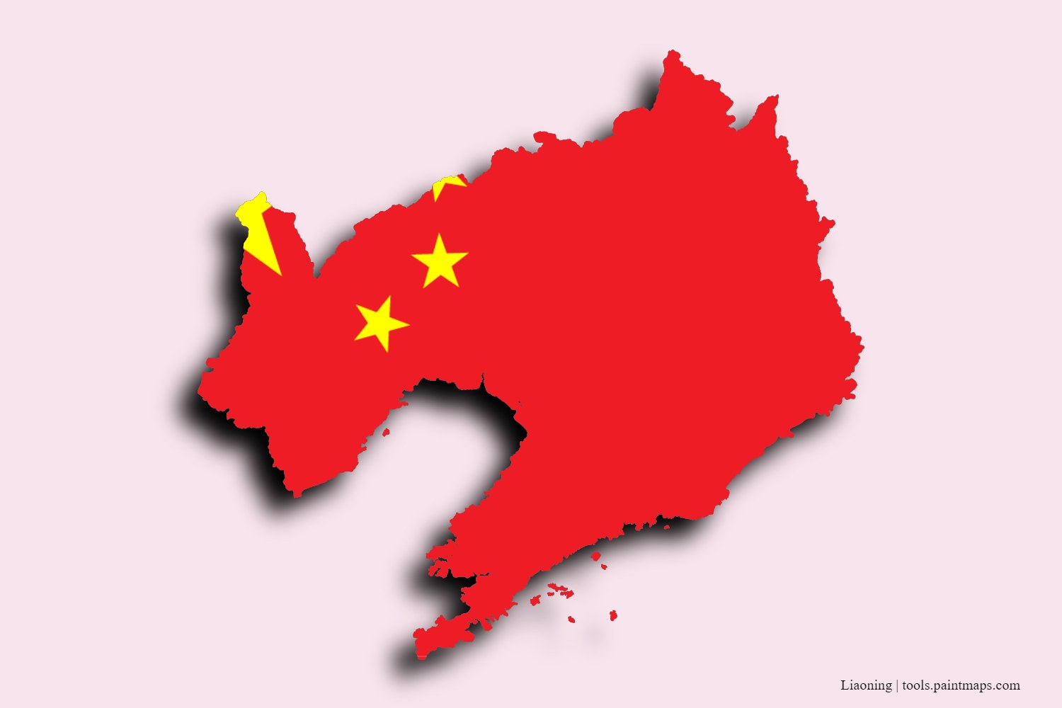 flag map of Liaoning with 3D shadow effect