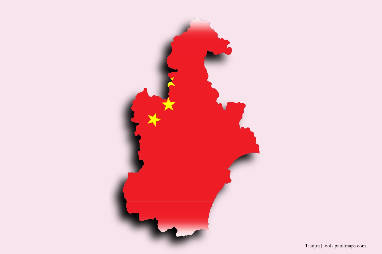 flag map of Tianjin with 3D shadow effect