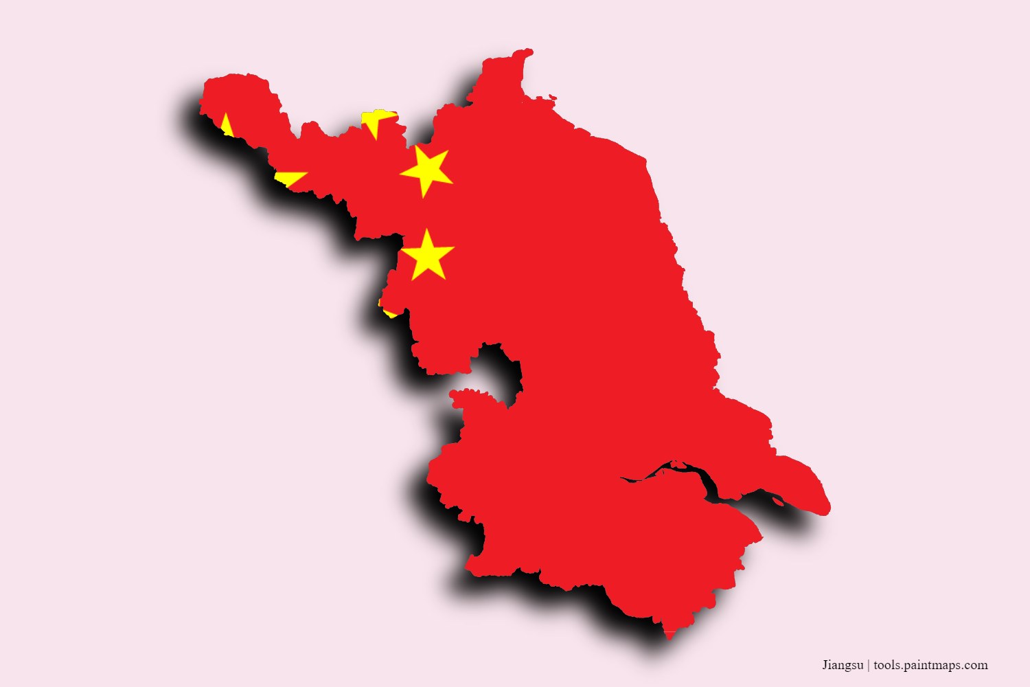 flag map of Jiangsu with 3D shadow effect