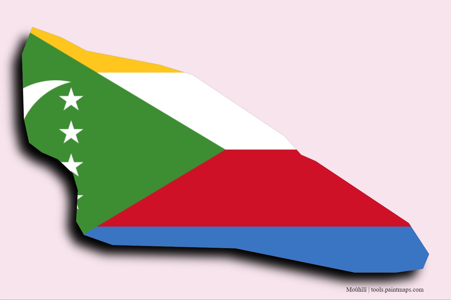 Mapa de la bandera de Moûhîlî con efecto de sombra 3D