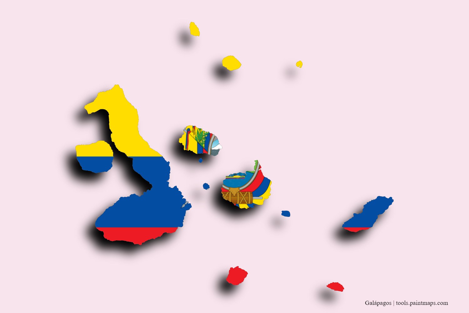 flag map of Galápagos with 3D shadow effect