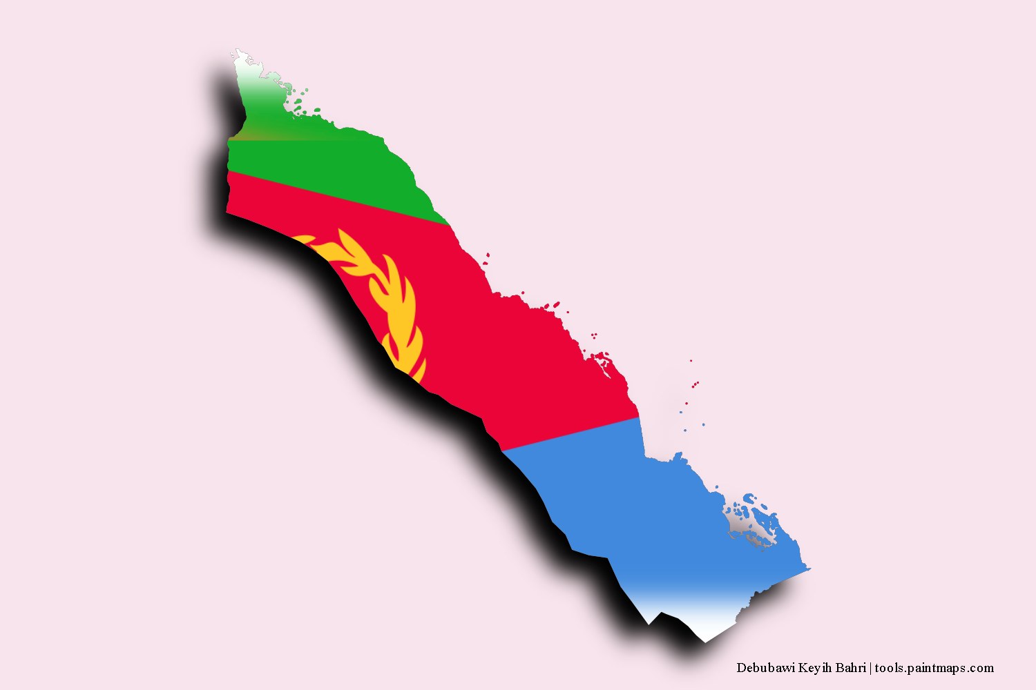 Mapa de la bandera de Debubawi Keyih Bahri con efecto de sombra 3D