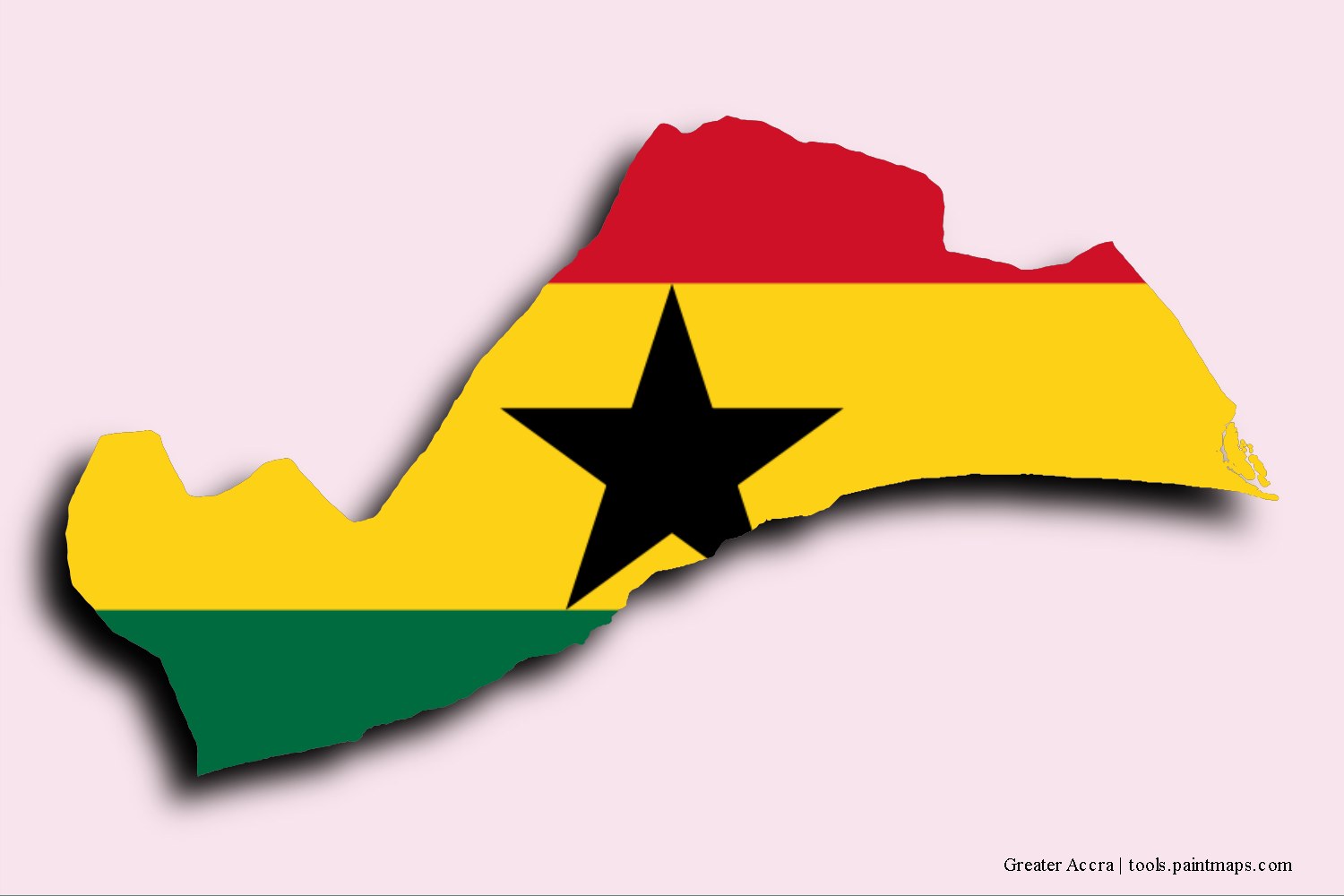 flag map of Greater Accra with 3D shadow effect