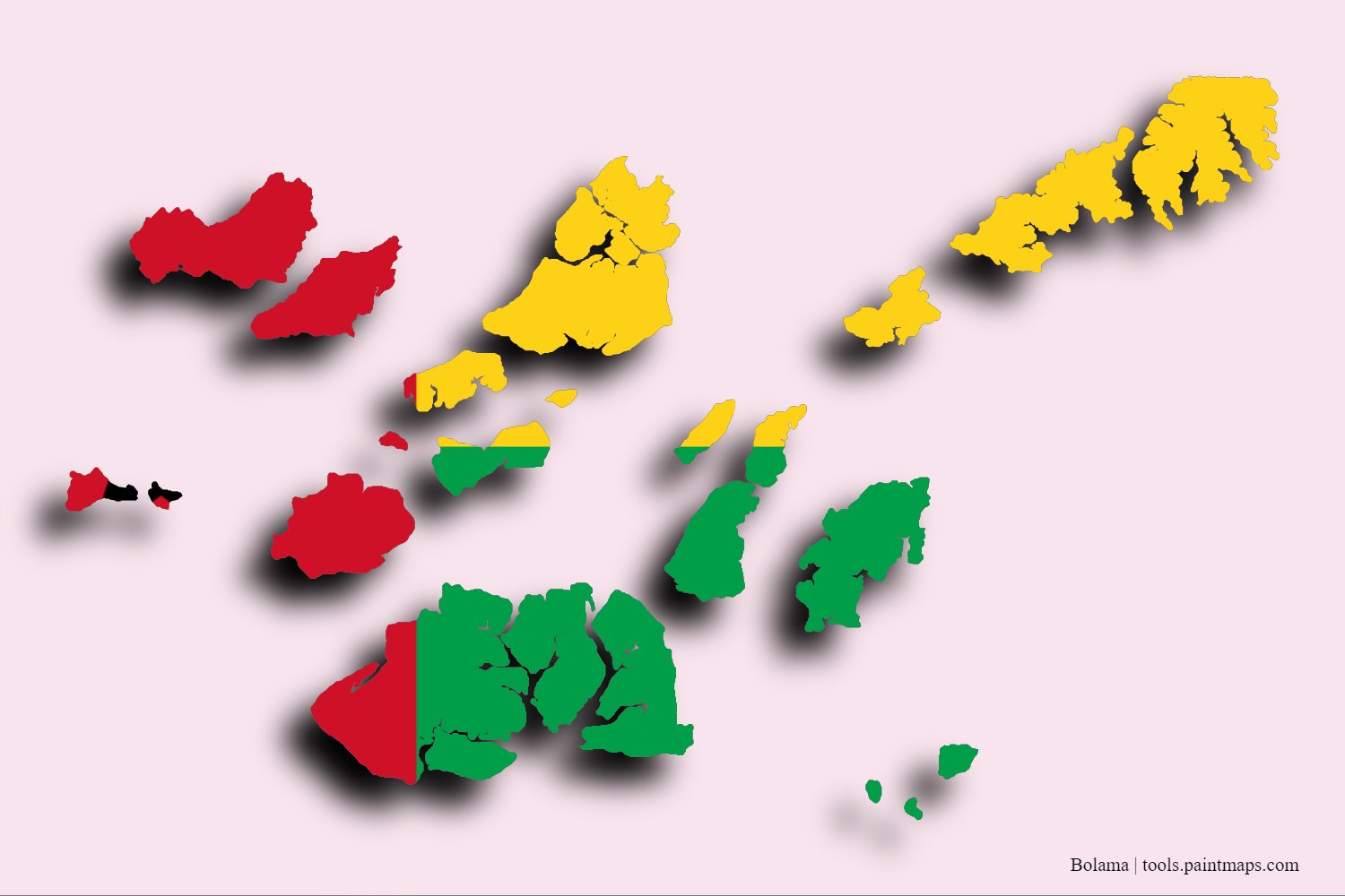 flag map of Bolama with 3D shadow effect