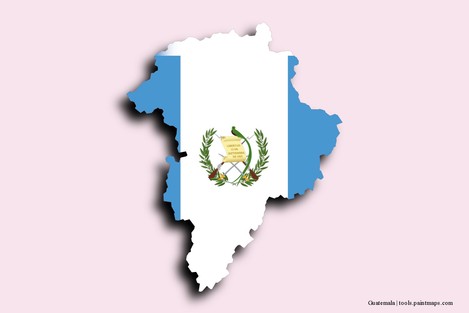 Mapa de la bandera de Guatemala con efecto de sombra 3D