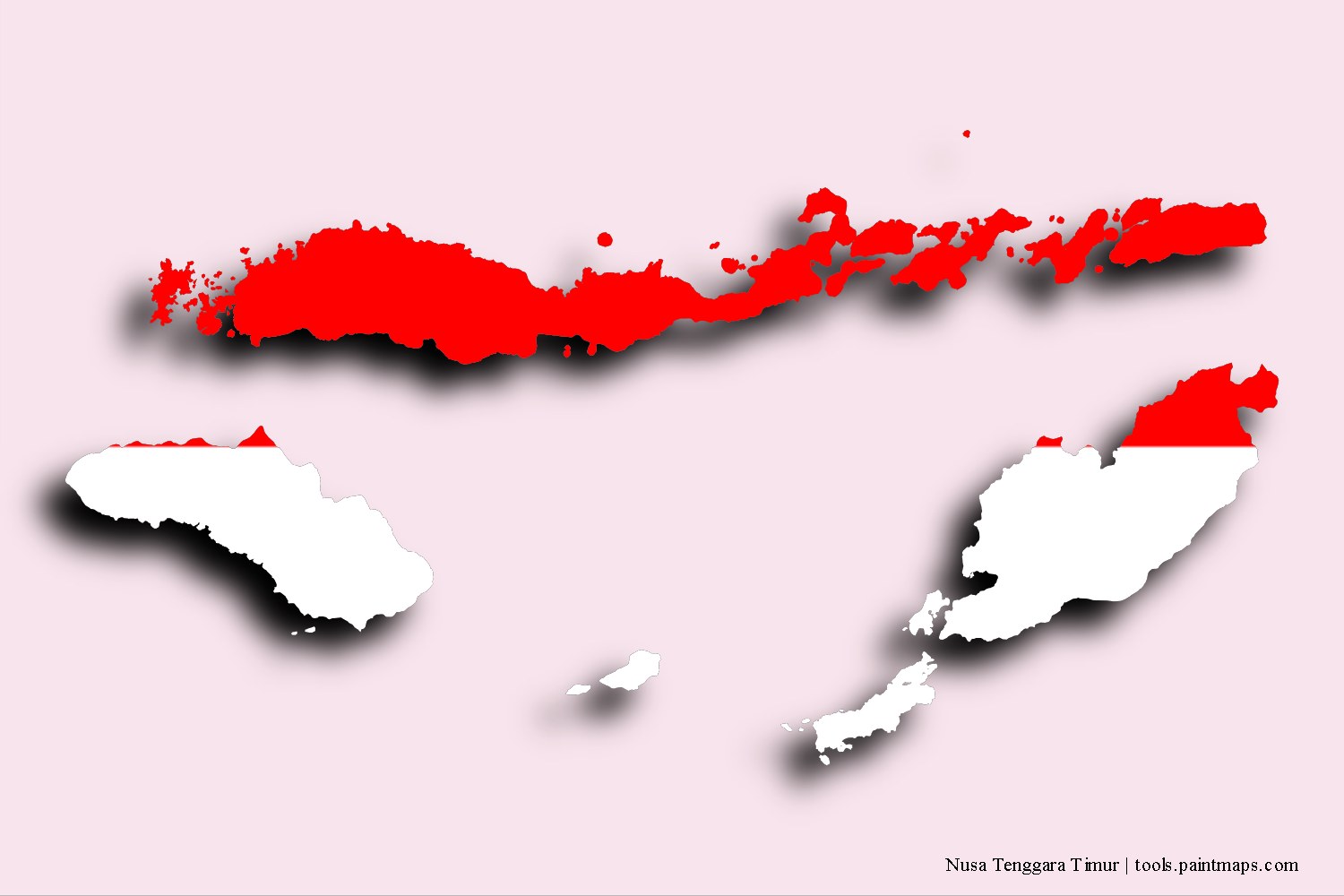 flag map of East Nusa Tenggara with 3D shadow effect