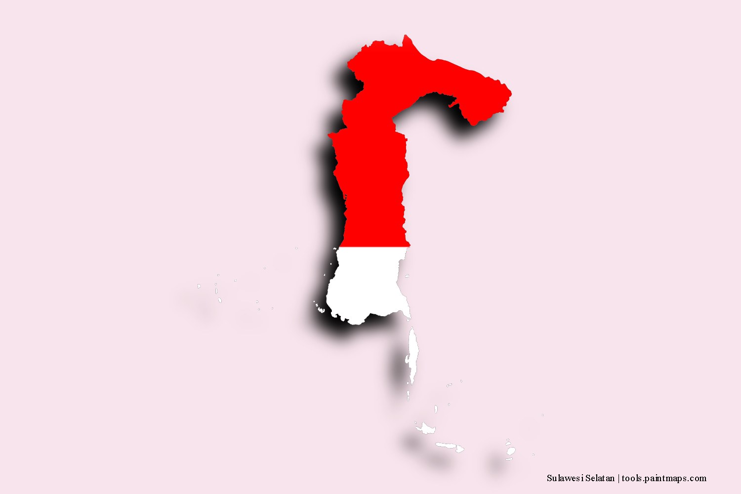 flag map of South Sulawesi with 3D shadow effect