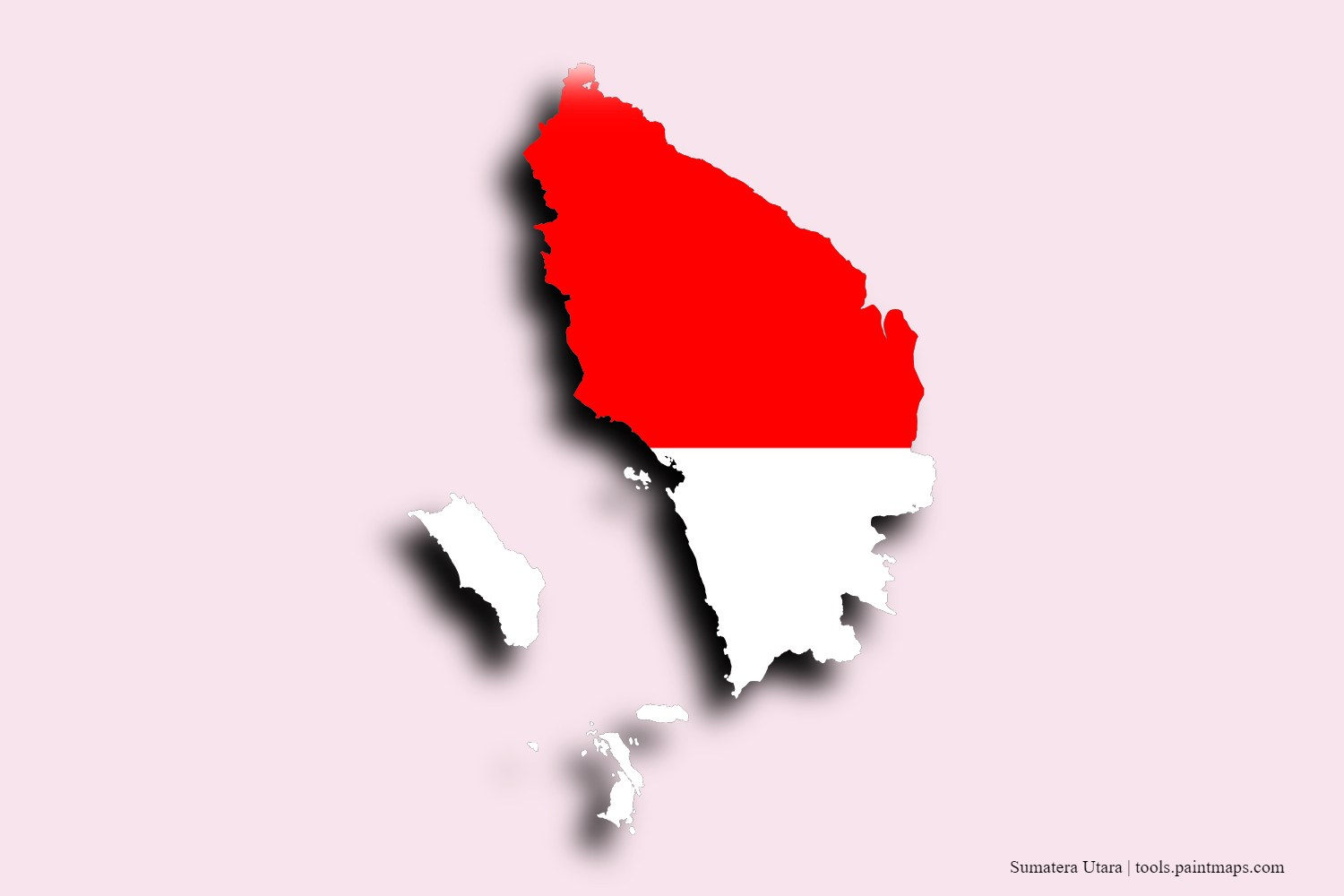 Mapa de la bandera de Sumatera Utara con efecto de sombra 3D