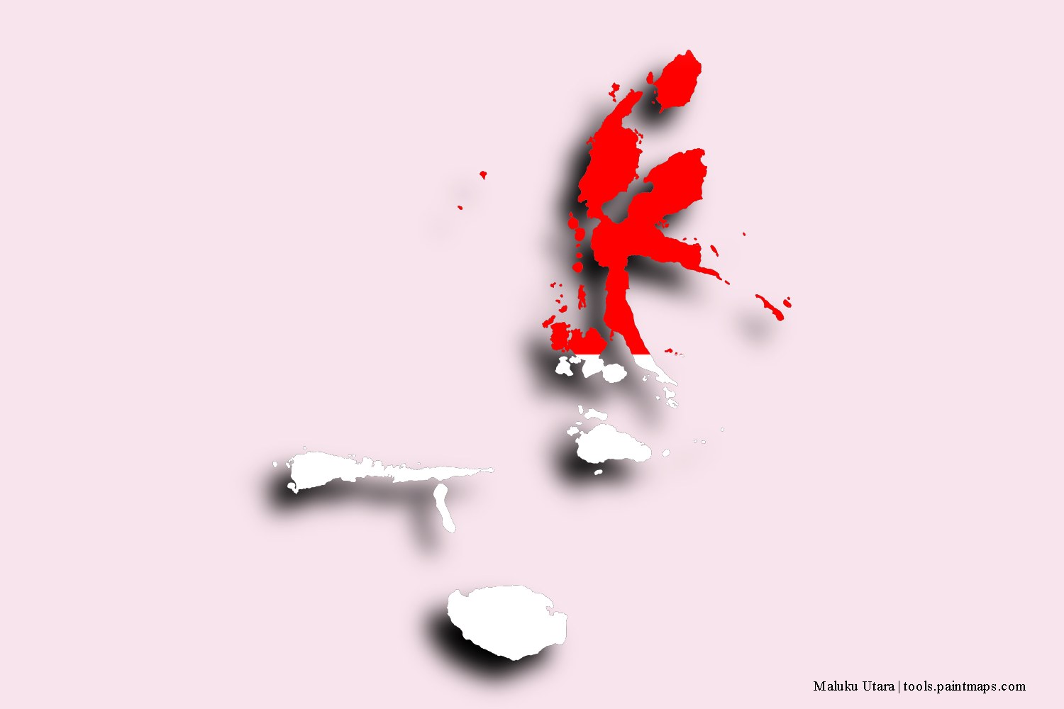 flag map of North Maluku with 3D shadow effect