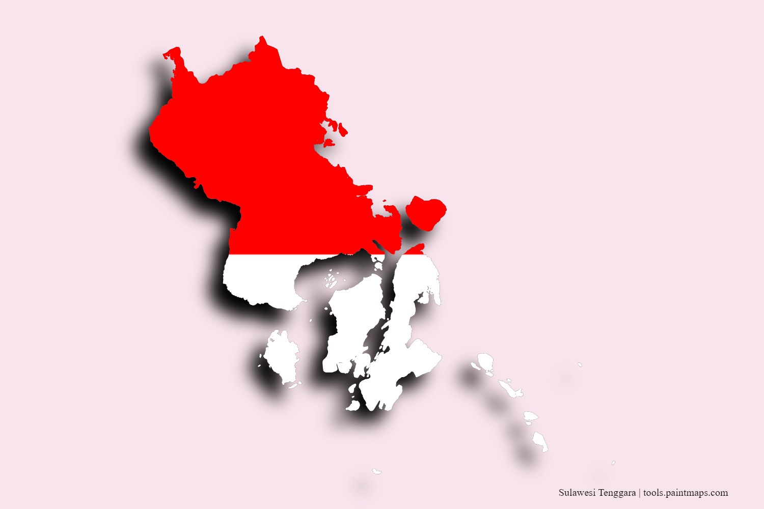 flag map of Southeast Sulawesi with 3D shadow effect