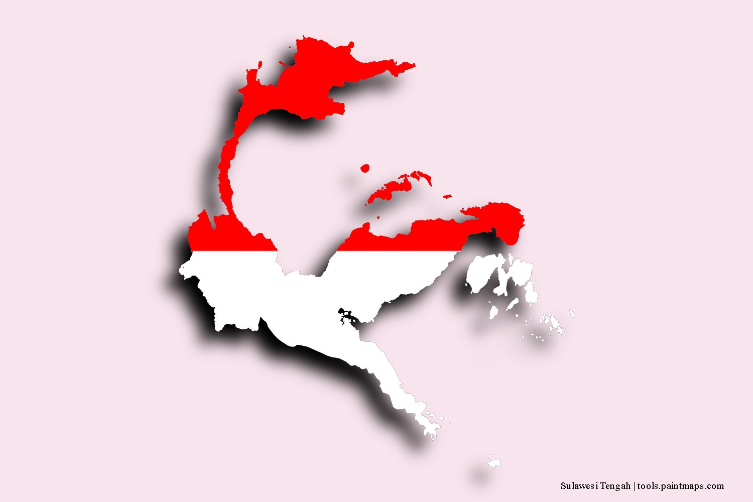 Mapa de la bandera de Sulawesi Tengah con efecto de sombra 3D