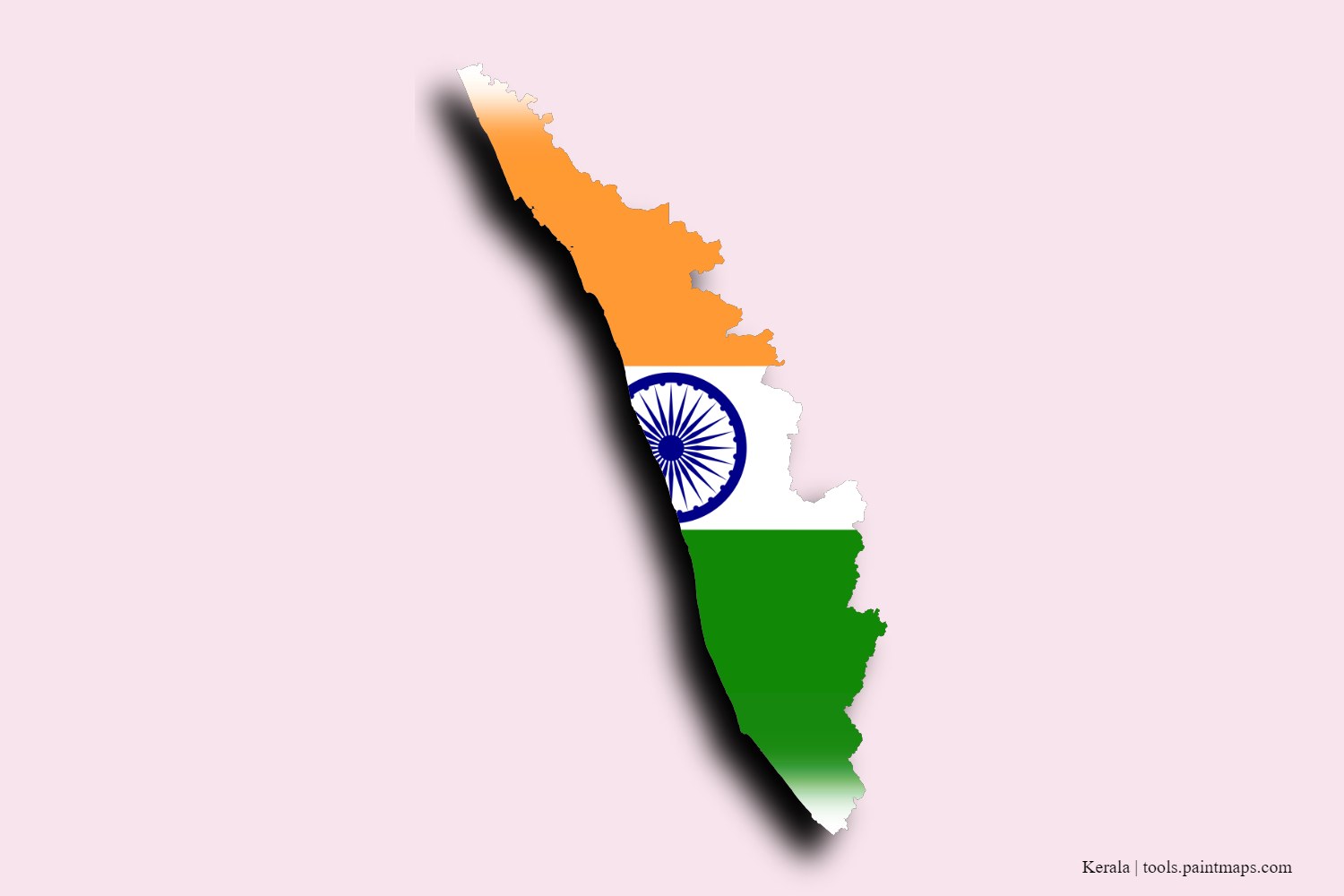 flag map of Kerala with 3D shadow effect