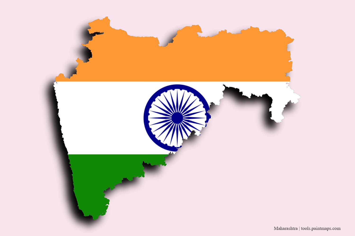 flag map of Maharashtra with 3D shadow effect