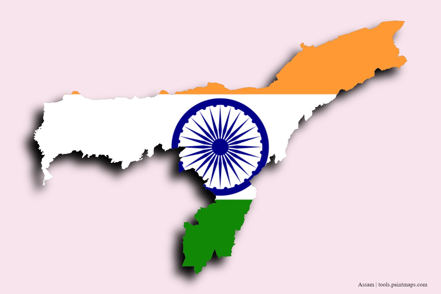 flag map of Assam with 3D shadow effect