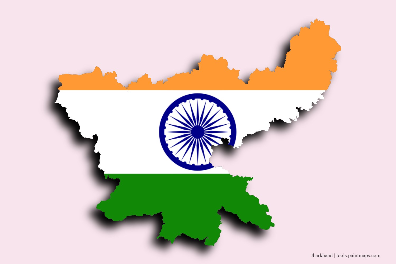 flag map of Jharkhand with 3D shadow effect