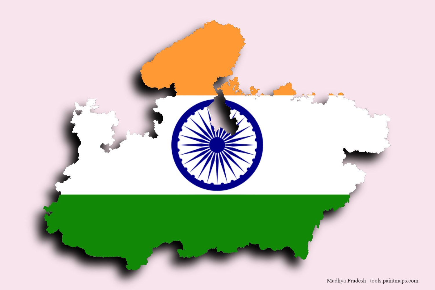 flag map of Madhya Pradesh with 3D shadow effect