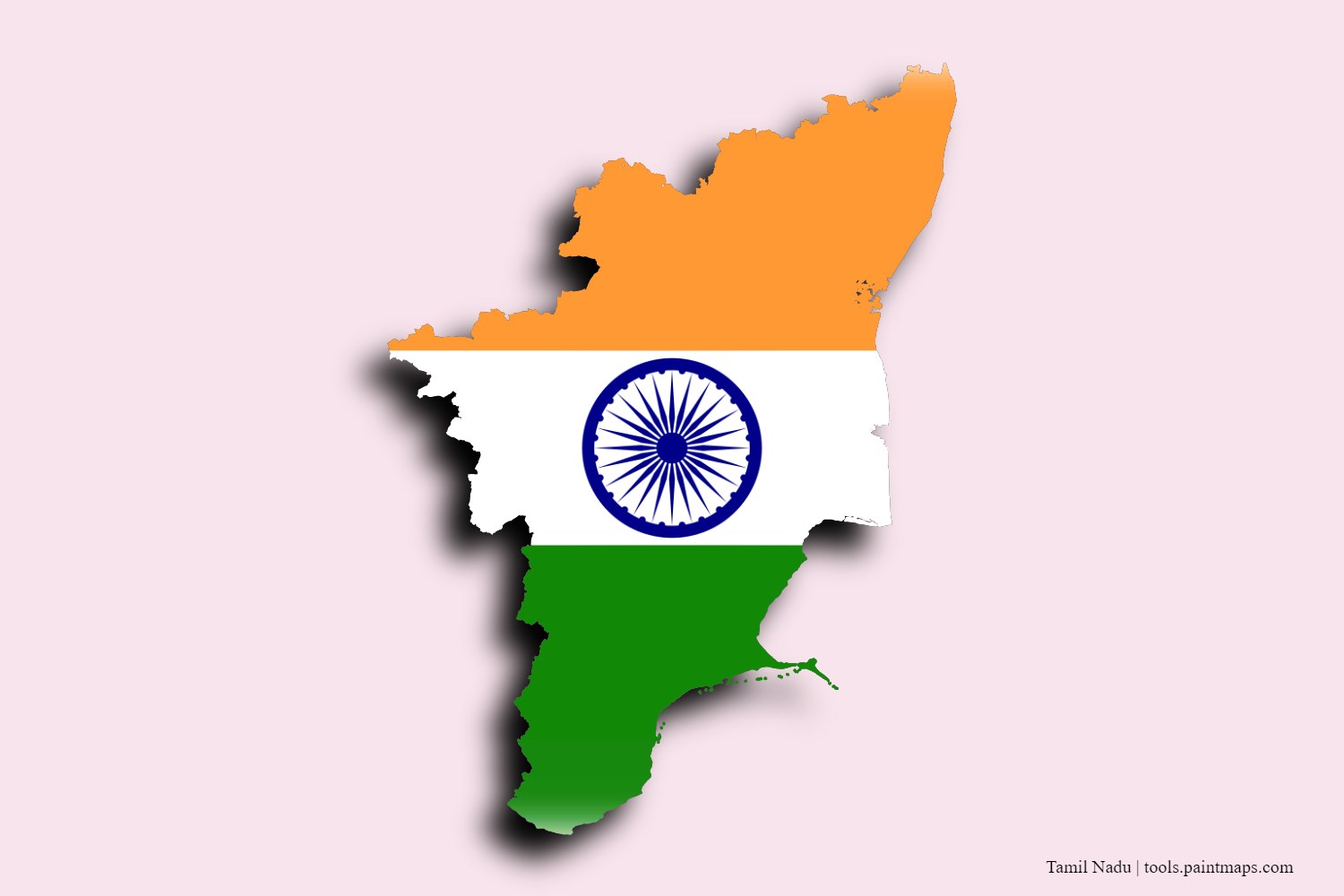 flag map of Tamil Nadu with 3D shadow effect