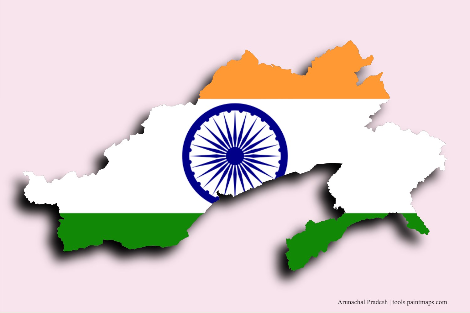 Mapa de la bandera de Arunachal Pradesh con efecto de sombra 3D