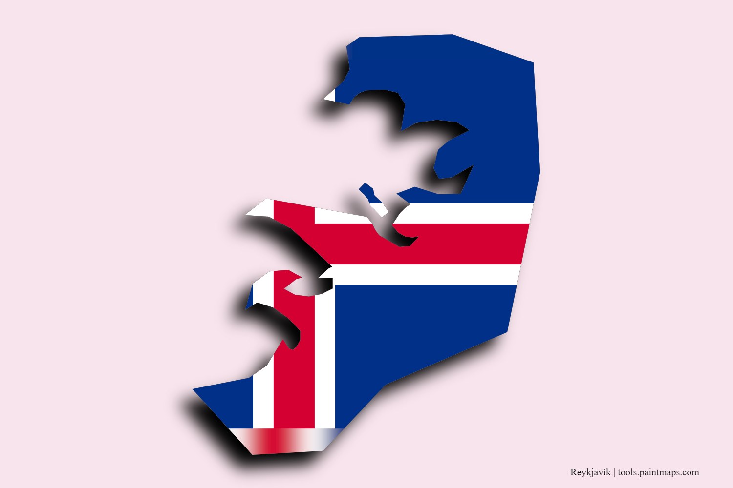 Mapa de la bandera de Reykjavík con efecto de sombra 3D