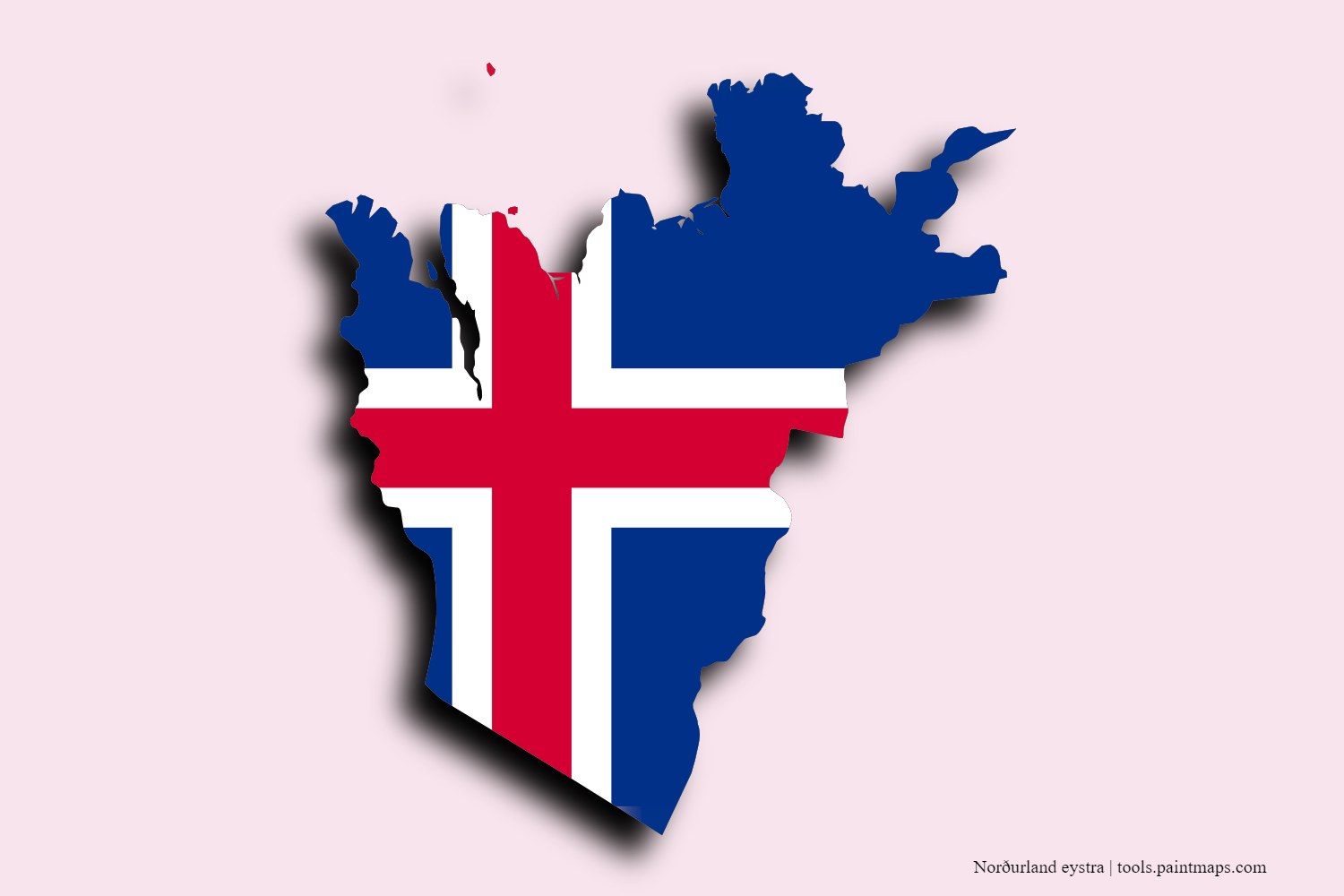 Mapa de la bandera de Norðurland eystra con efecto de sombra 3D