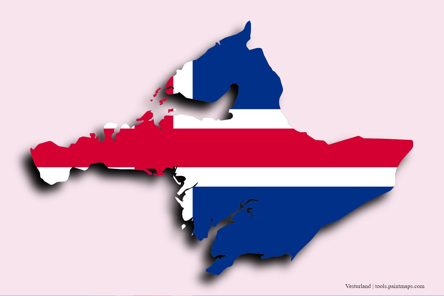 Mapa de la bandera de Vesturland con efecto de sombra 3D