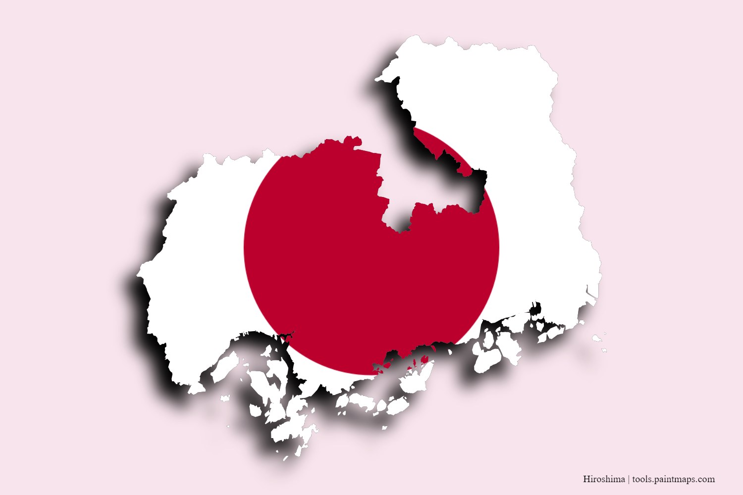 flag map of Hiroshima Prefecture with 3D shadow effect