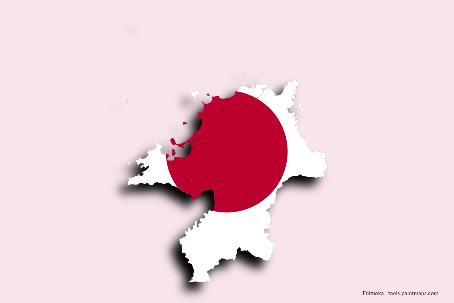 flag map of Fukuoka Prefecture with 3D shadow effect