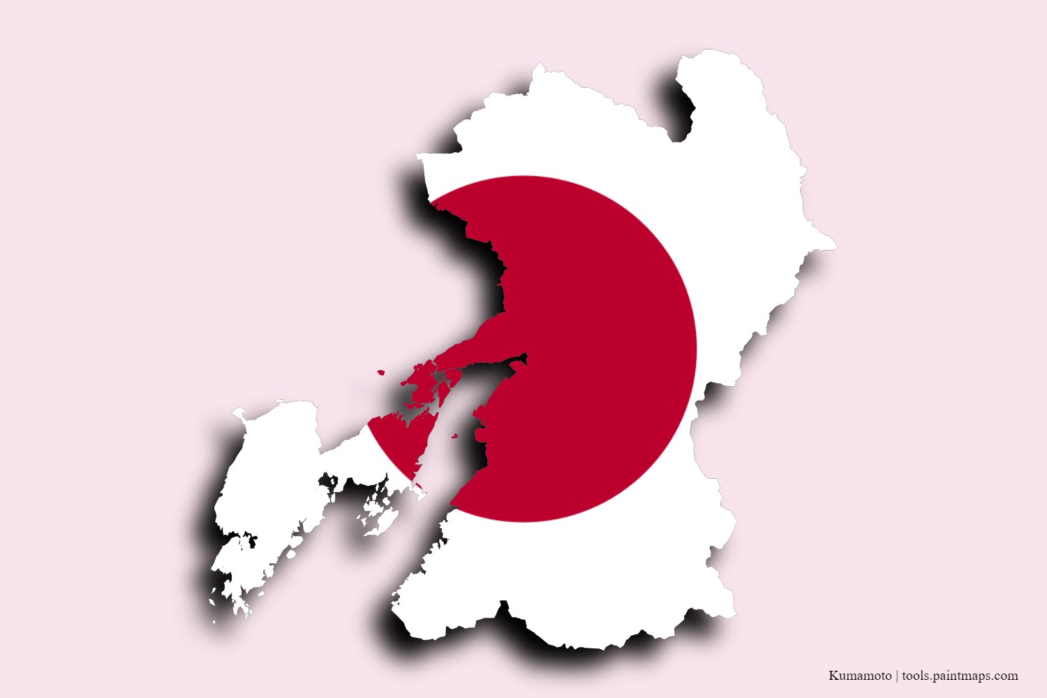 flag map of Kumamoto Prefecture with 3D shadow effect