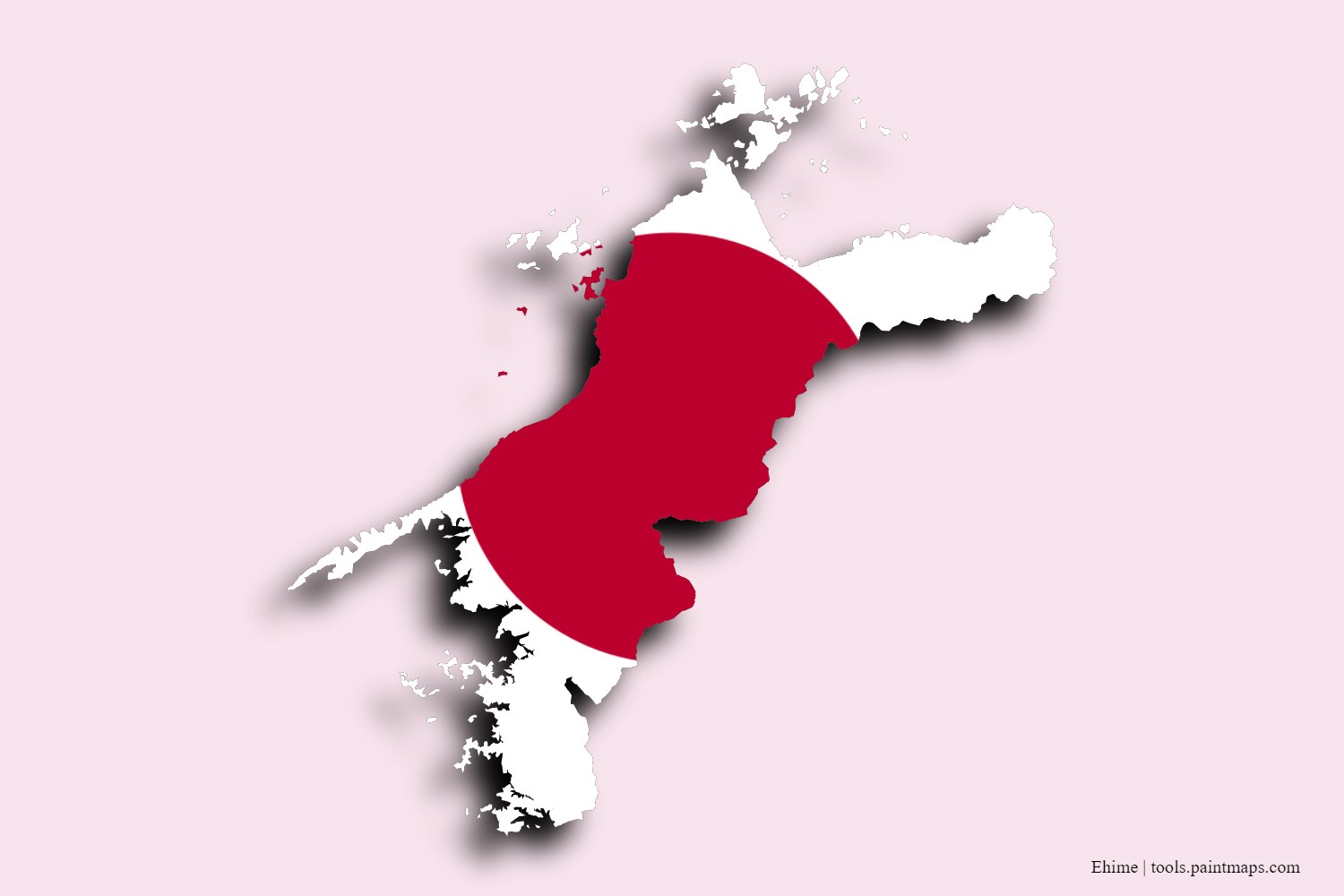 flag map of Ehime Prefecture with 3D shadow effect