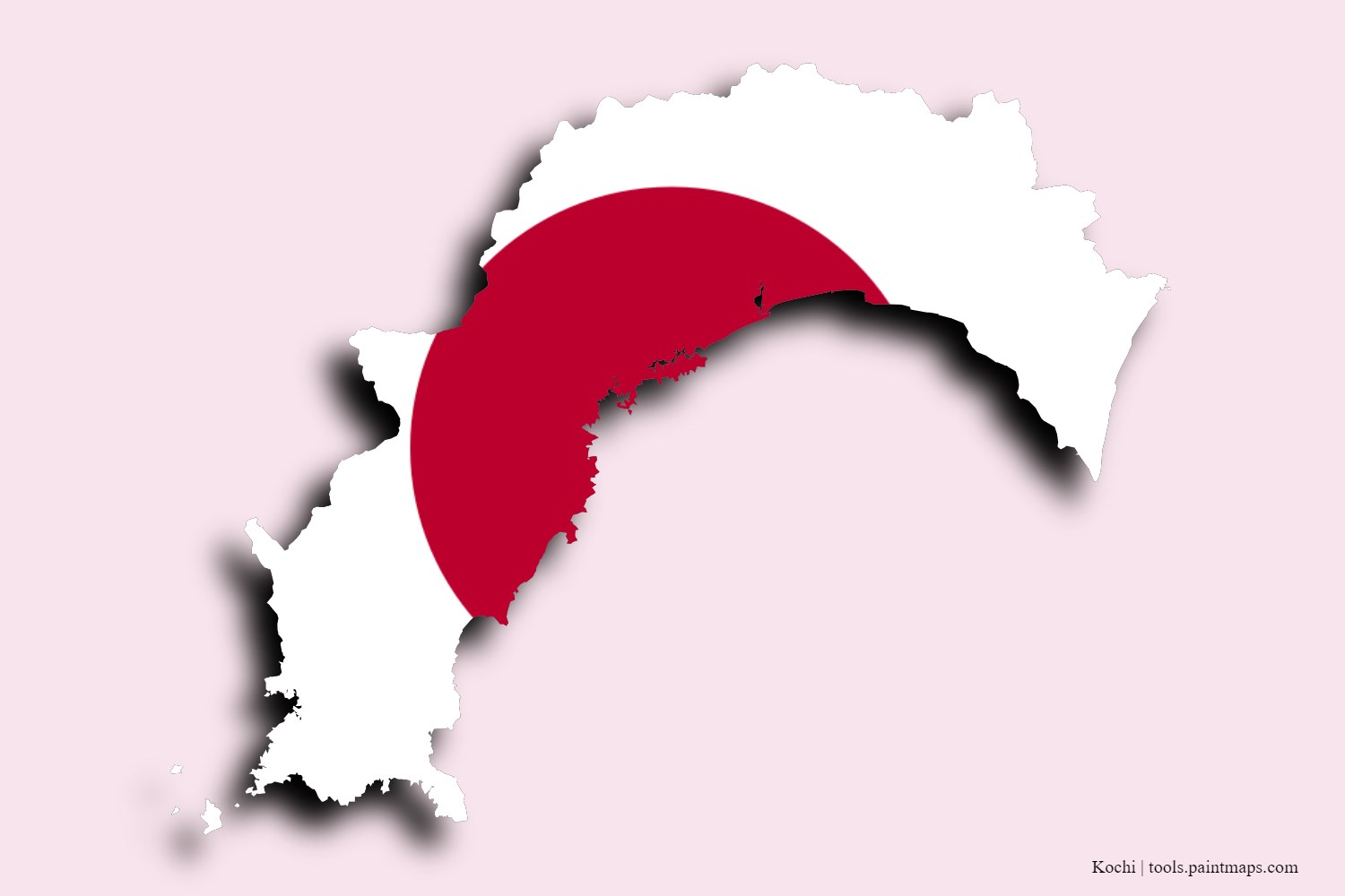 flag map of Kochi Prefecture with 3D shadow effect