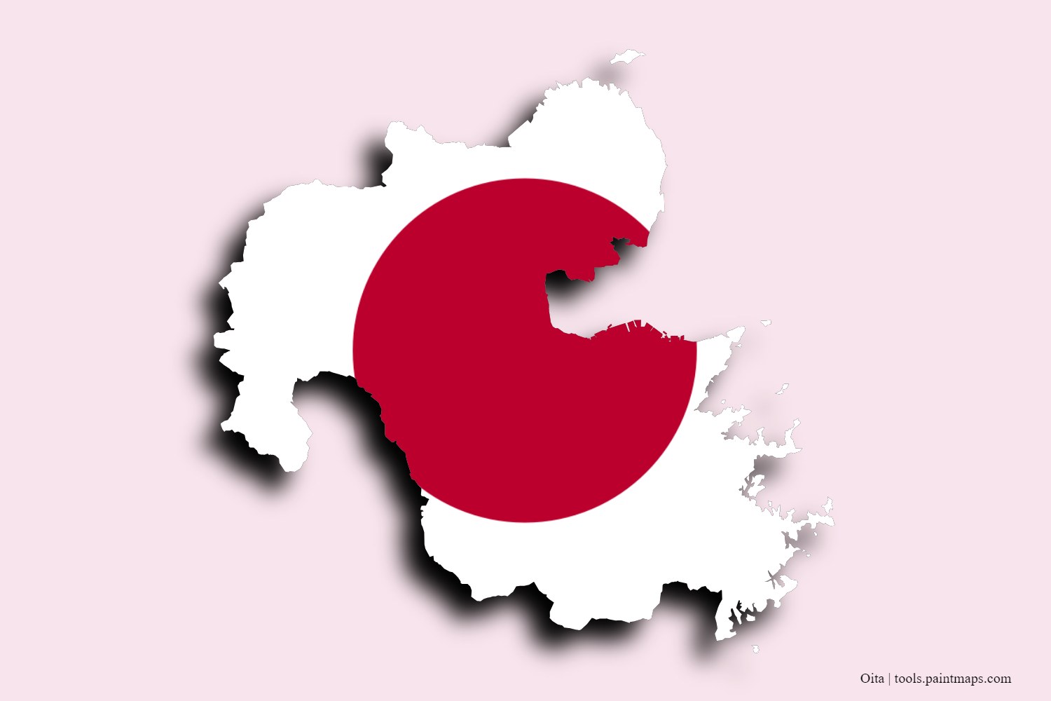 flag map of Oita Prefecture with 3D shadow effect