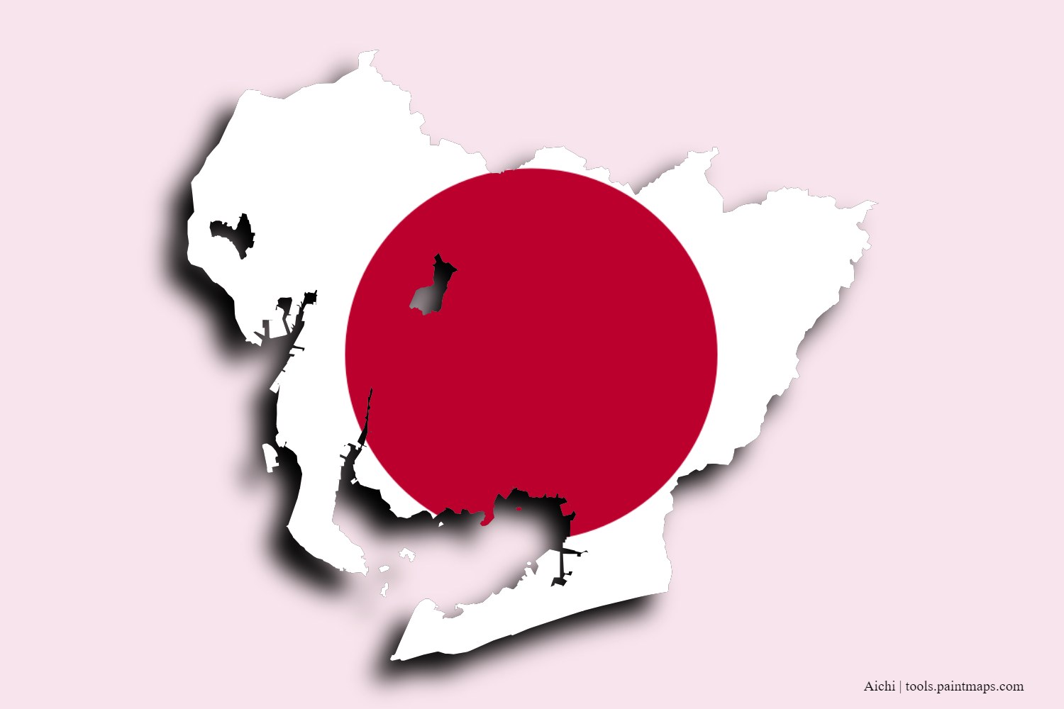 flag map of Aichi Prefecture with 3D shadow effect