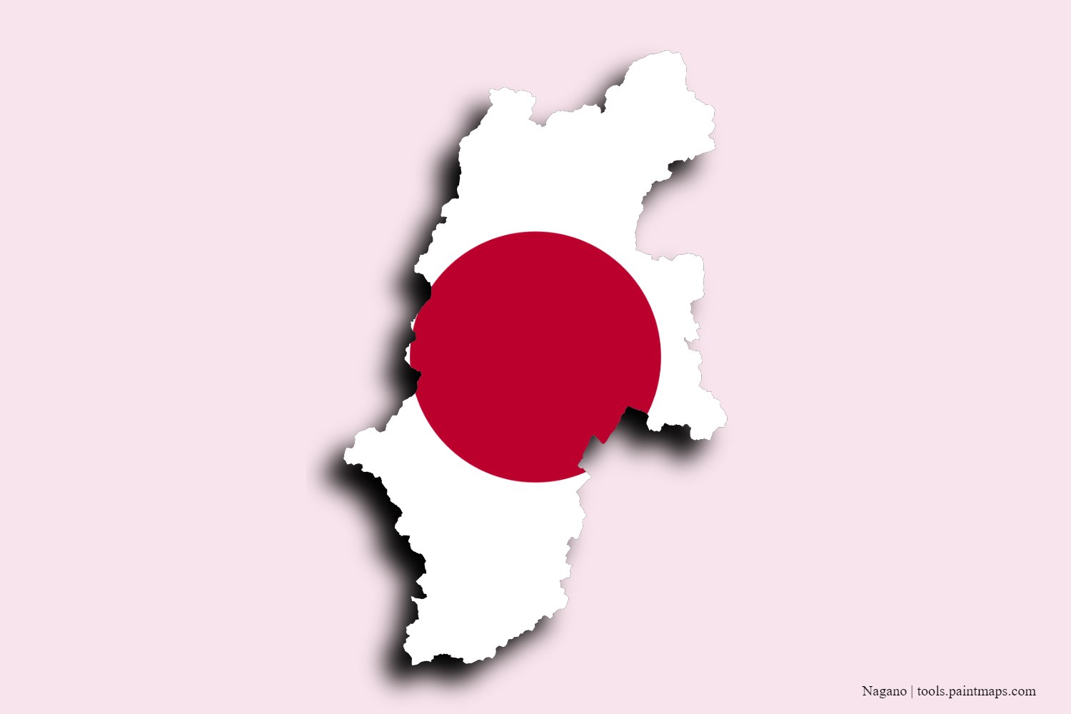 flag map of Nagano Prefecture with 3D shadow effect