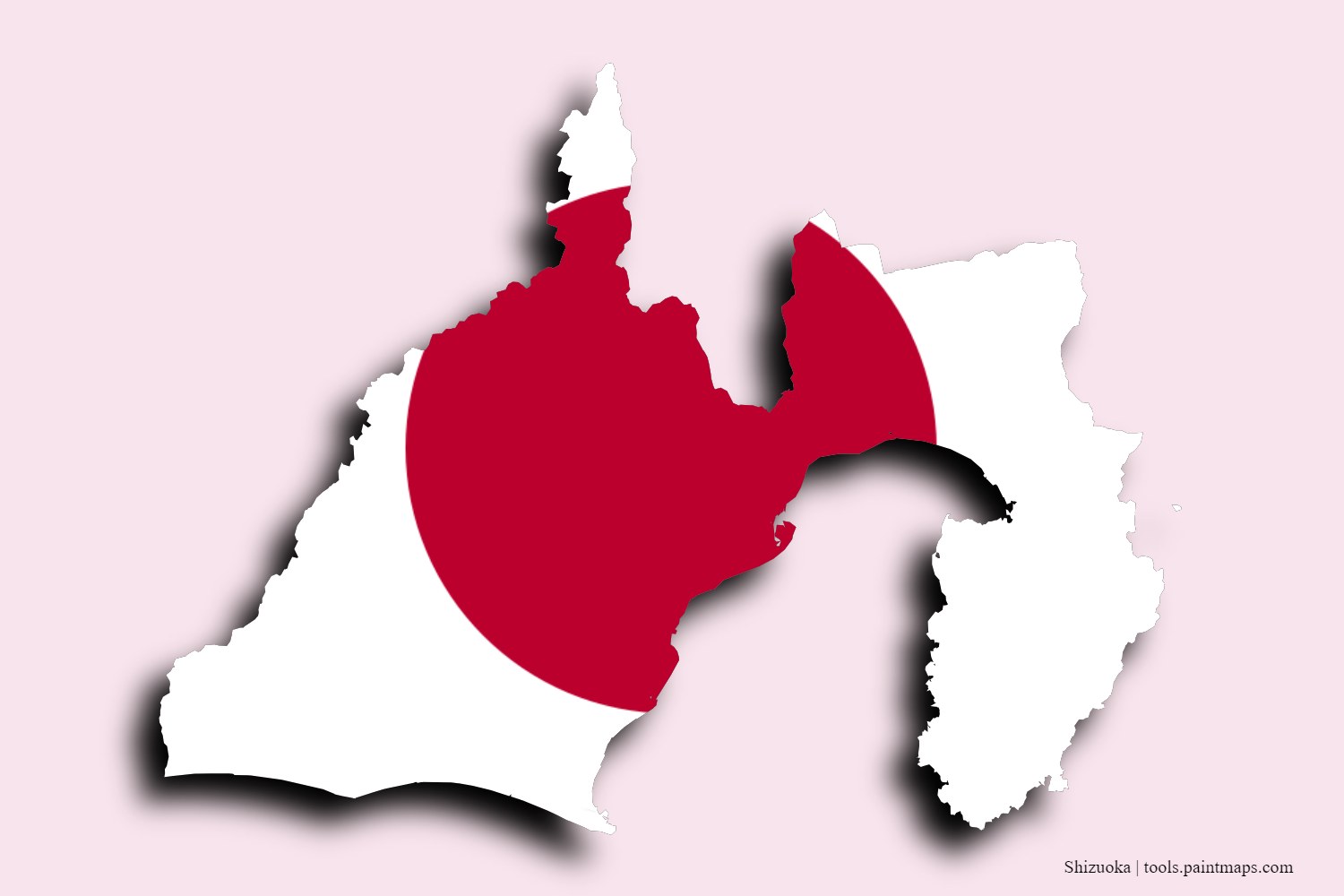 flag map of Shizuoka Prefecture with 3D shadow effect