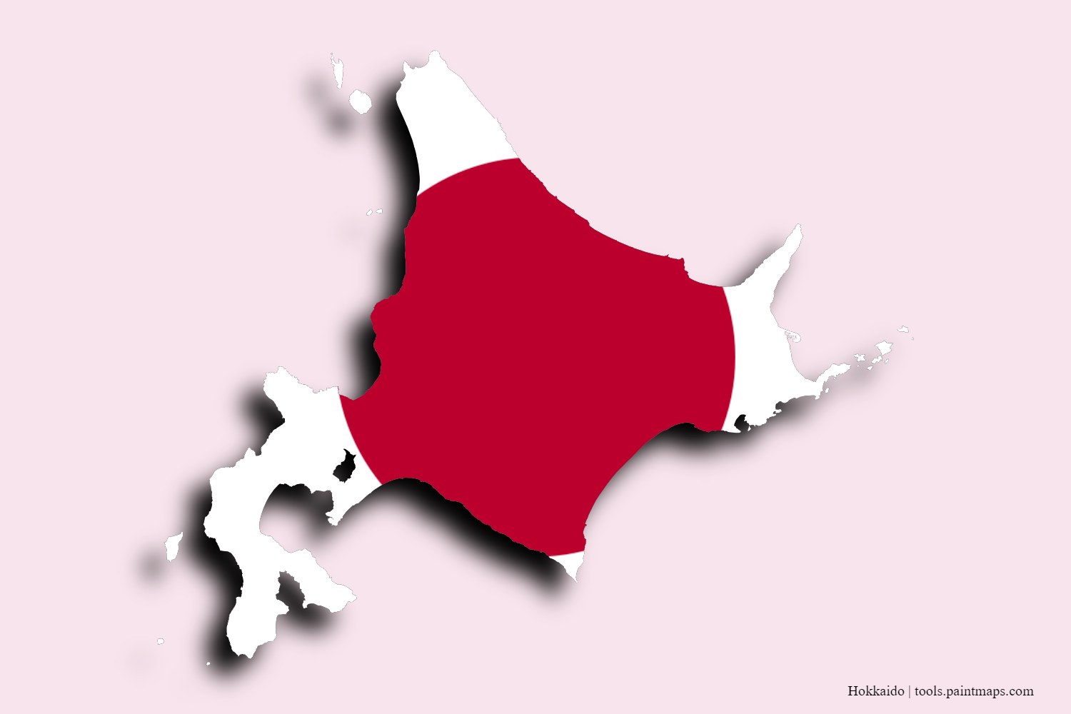 flag map of Hokkaido Prefecture with 3D shadow effect